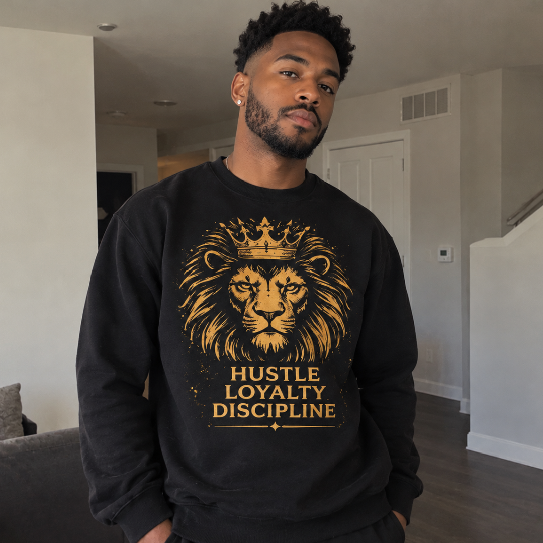 Hustle Loyalty Discipline Crowned Lion Sweatshirt