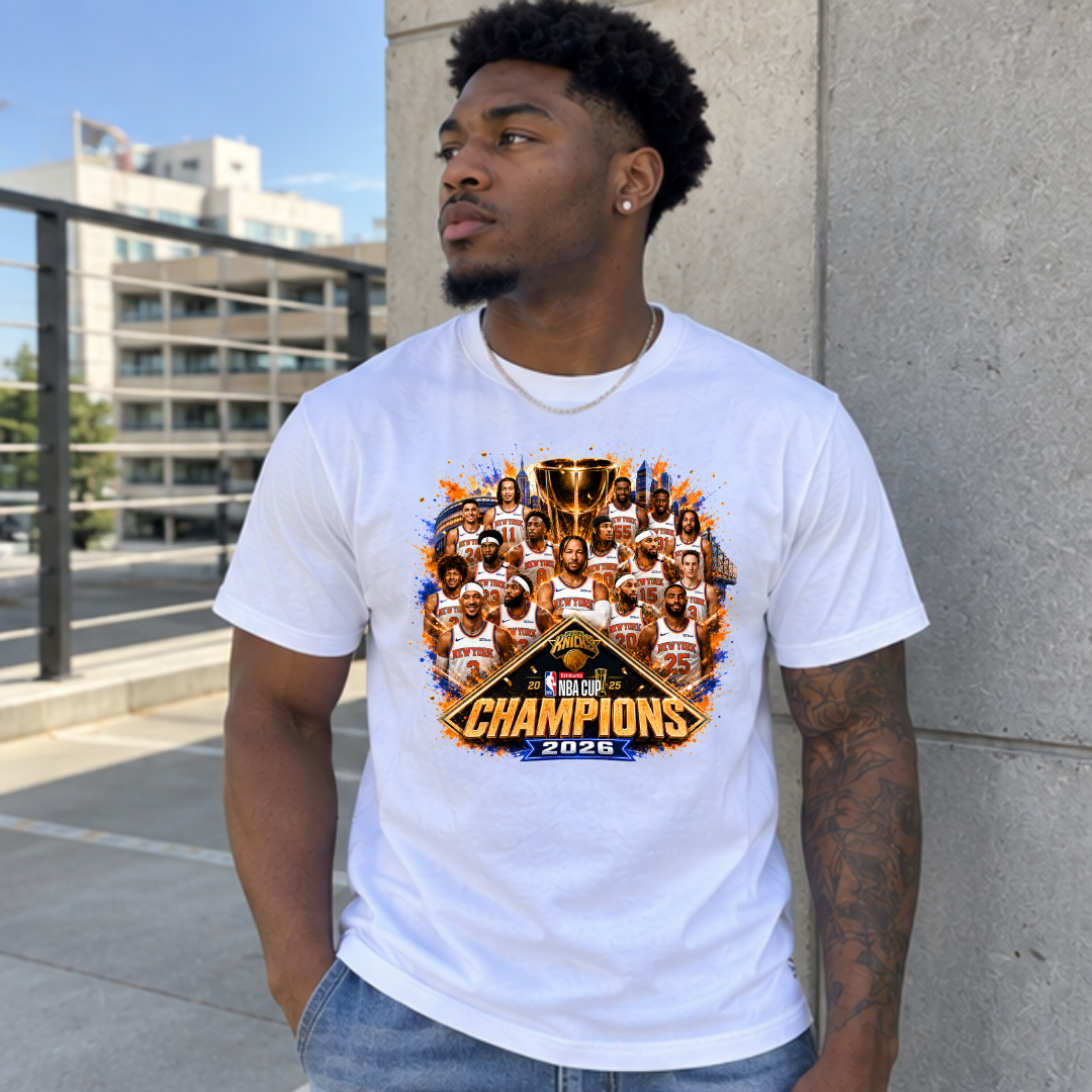 NY Basketball Full Roster Champions 2026 Unisex Graphic Tee | Gold Trophy Circle Collage Fan Shirt