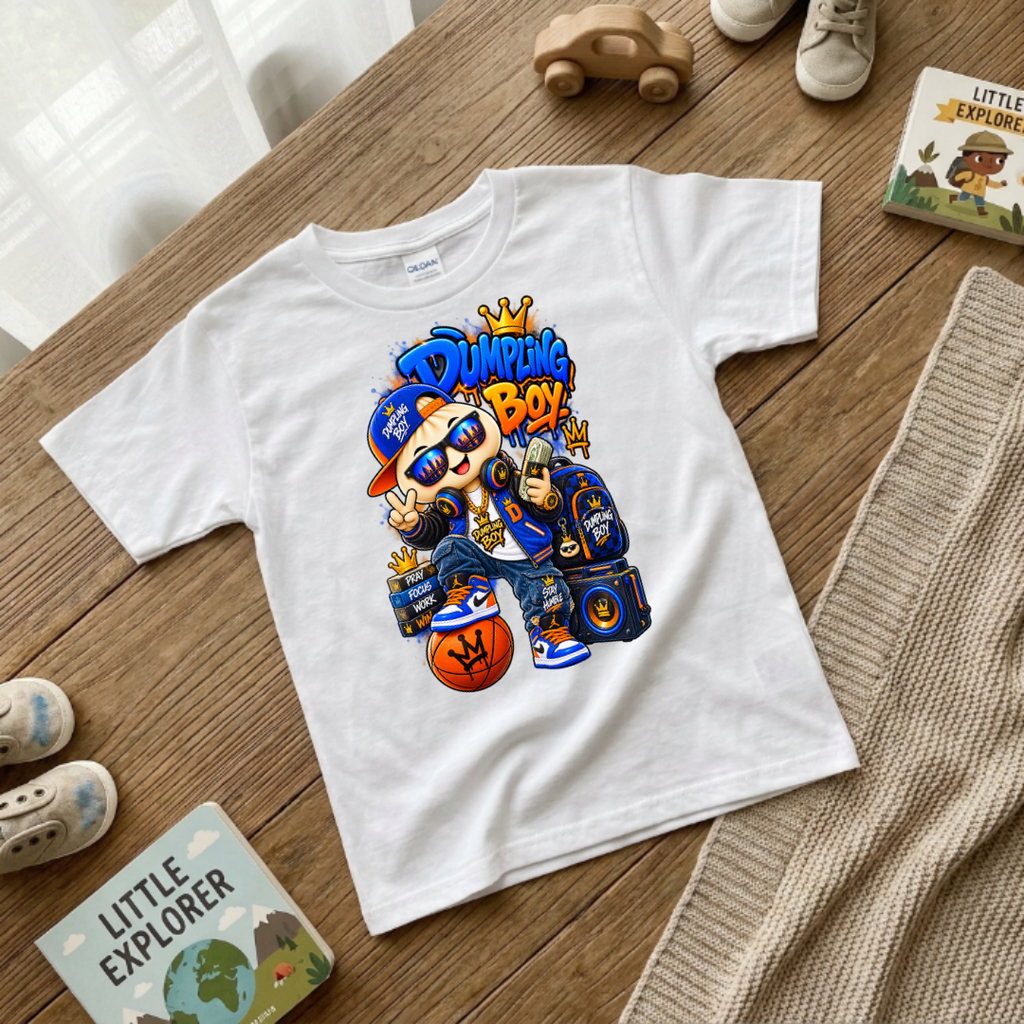 Dumpling Boy Pray Focus Work Win Kids Streetwear Graphic Tee