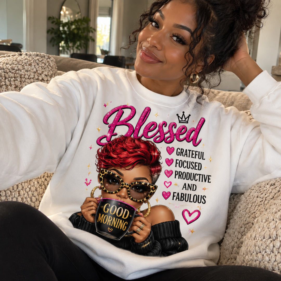Blessed Morning Affirmation Sweatshirt | Coffee and Crown Design