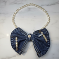 Denim Pearl Bow Tie | Pearl Chain Neckband