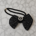Black Denim Crystal Bow Tie | Pearl Chain