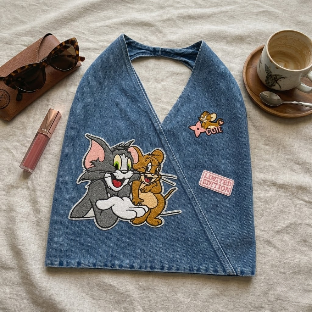 Tom and Jerry Denim Tote Bag Women Limited Edition