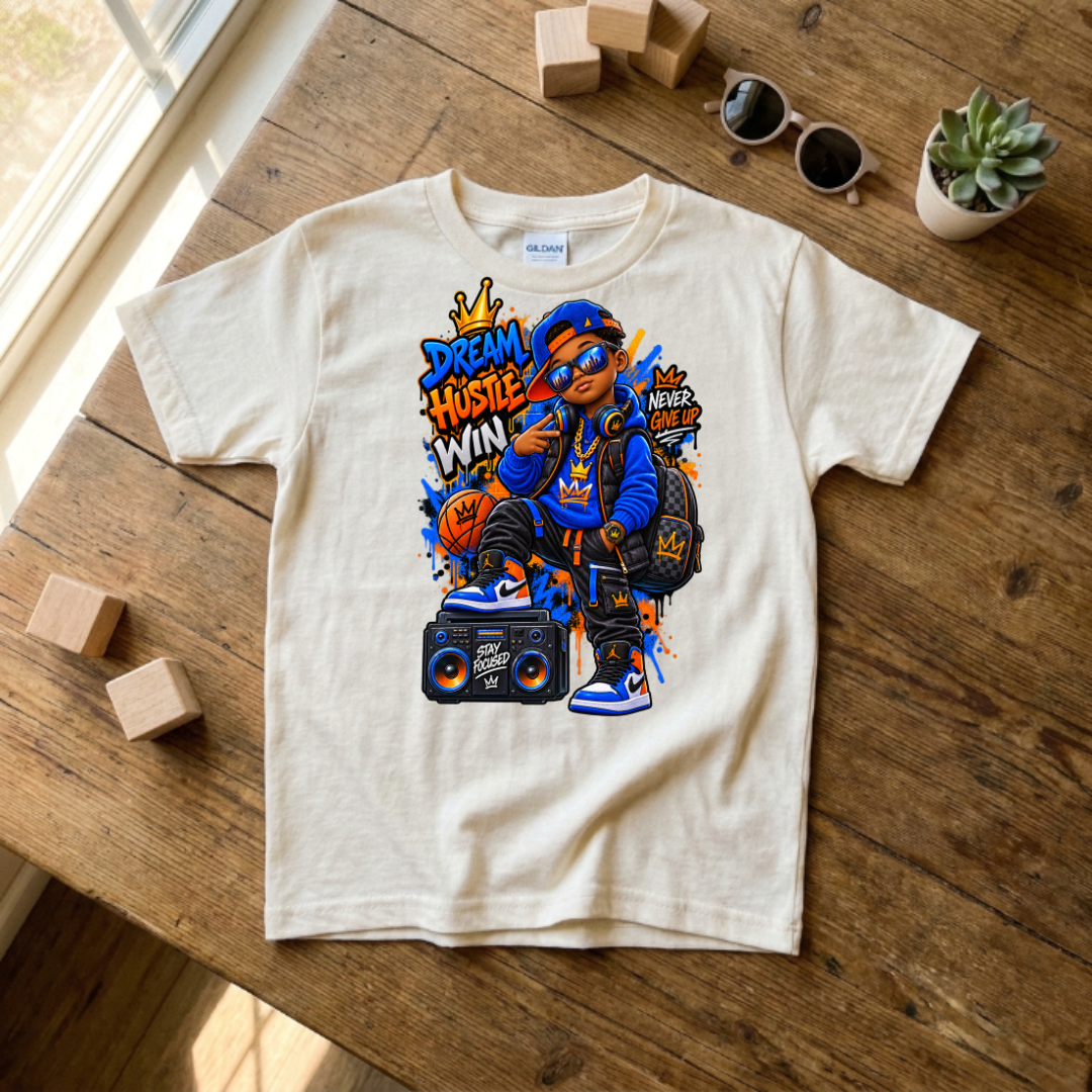 Dream Hustle Win Never Give Up Boys Streetwear Kids Graphic Tee