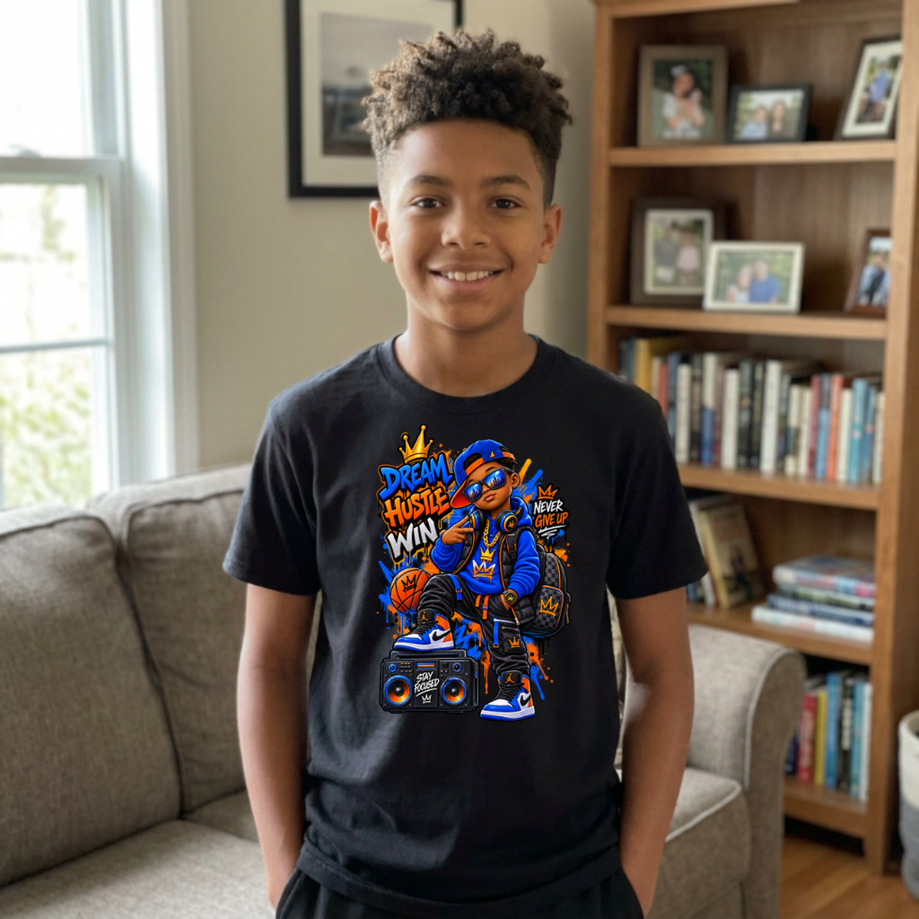 Dream Hustle Win Never Give Up Boys Streetwear Kids Graphic Tee