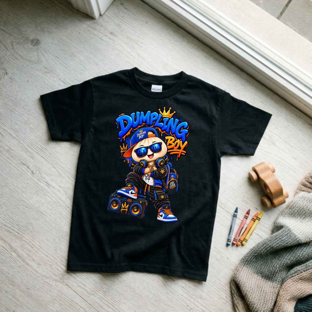 Dumpling Boy Stay Cool Boombox Crown Kids Streetwear Graphic Tee
