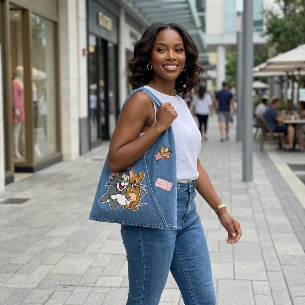 Tom and Jerry Denim Tote Bag Women Limited Edition