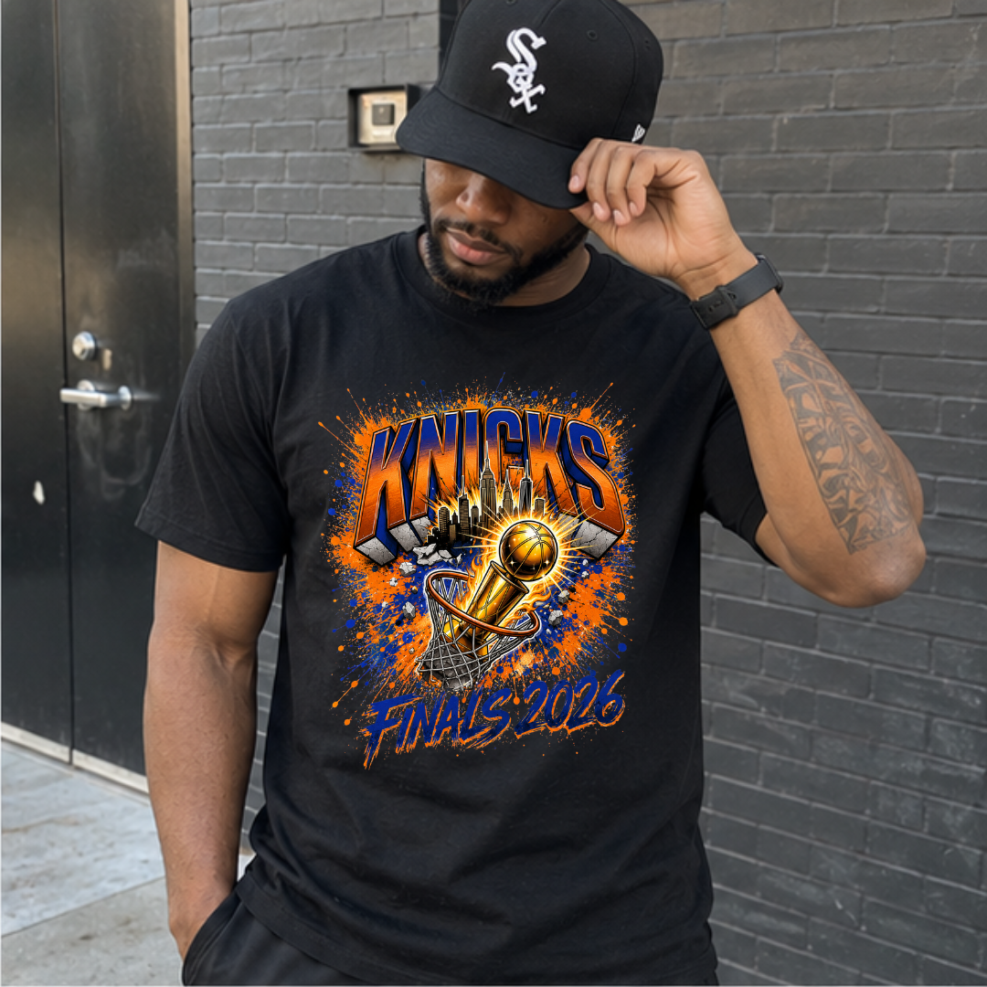 NY Basketball Finals 2026 Championship Graphic Tee | City Skyline Trophy Splatter
