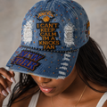 New York Basketball Denim Cap | Orange Rhinestone & Beaded Statement Hat