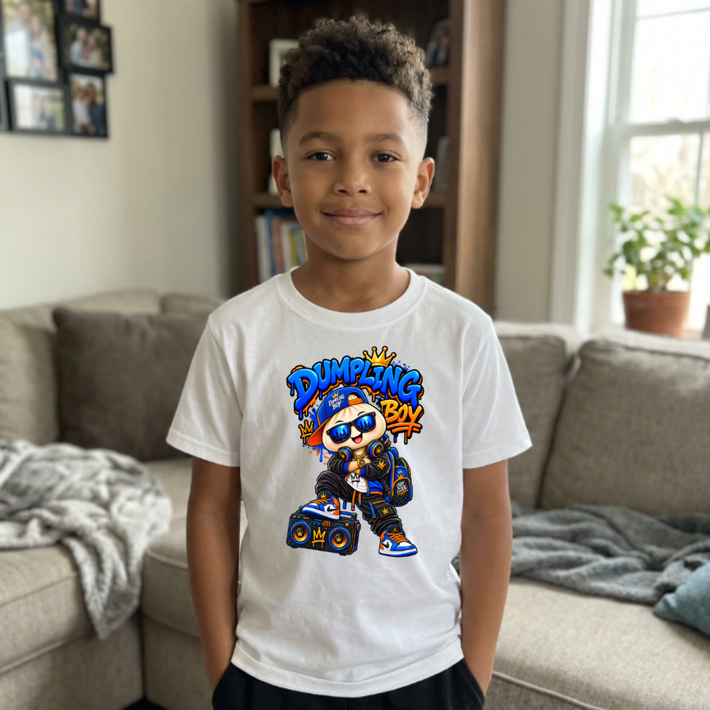 Dumpling Boy Stay Cool Boombox Crown Kids Streetwear Graphic Tee