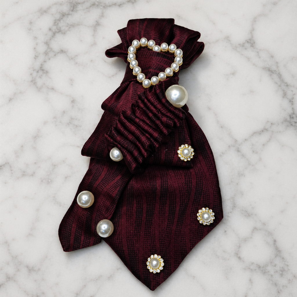 Burgundy Pearl Heart Junk Tie | Crystal Daisy