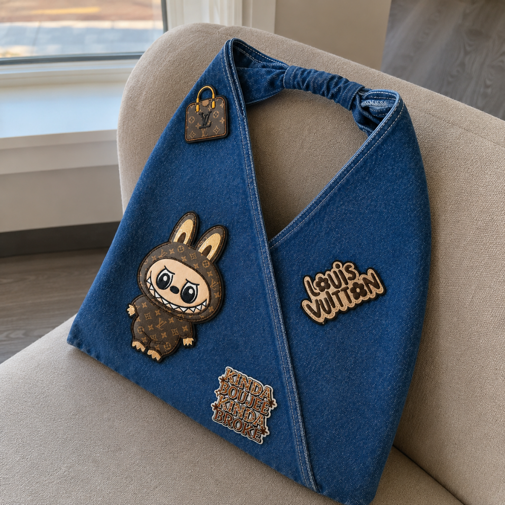 Labubu Denim Tote Bag Kinda Boujee Kinda Broke for Women