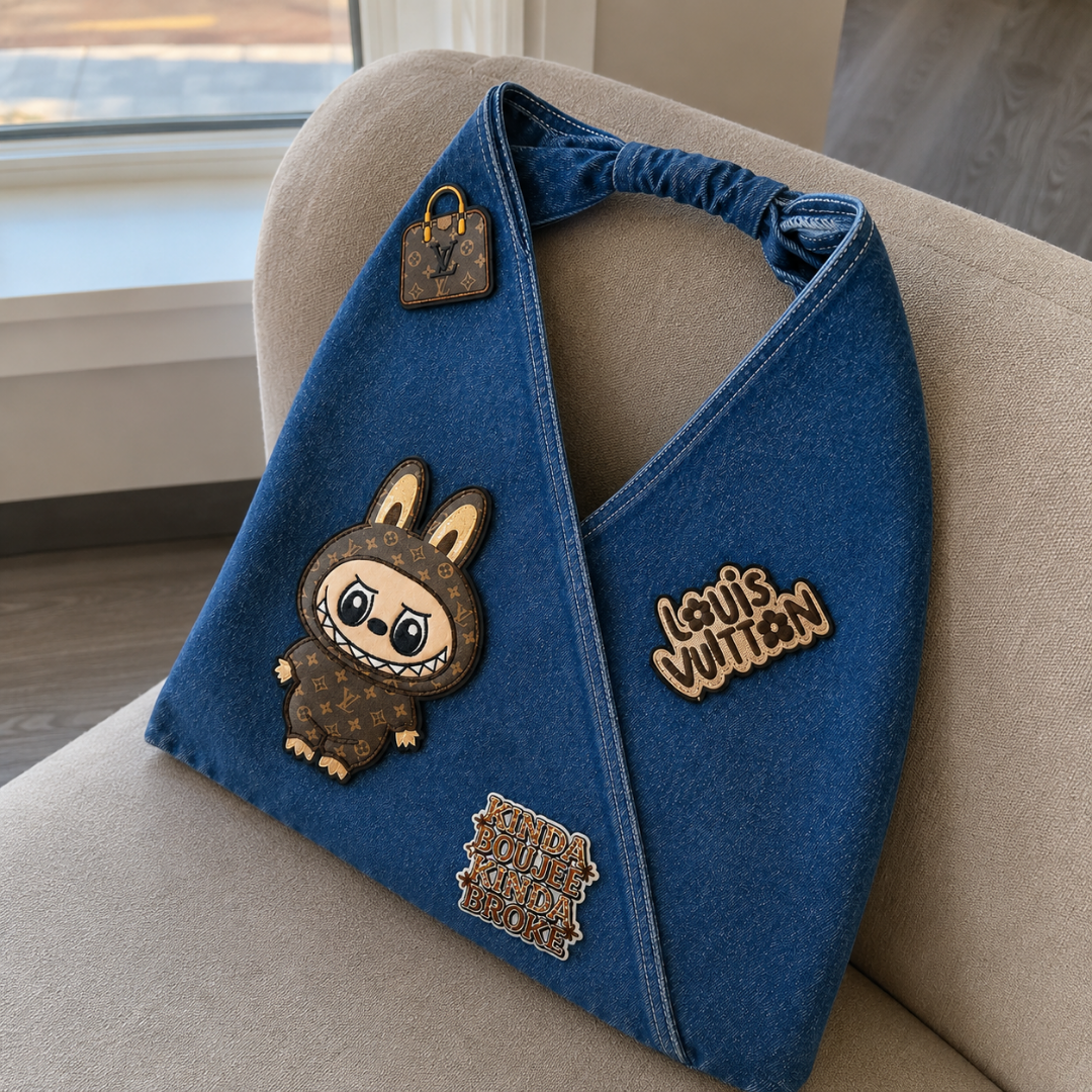 Labubu Denim Tote Bag Kinda Boujee Kinda Broke for Women