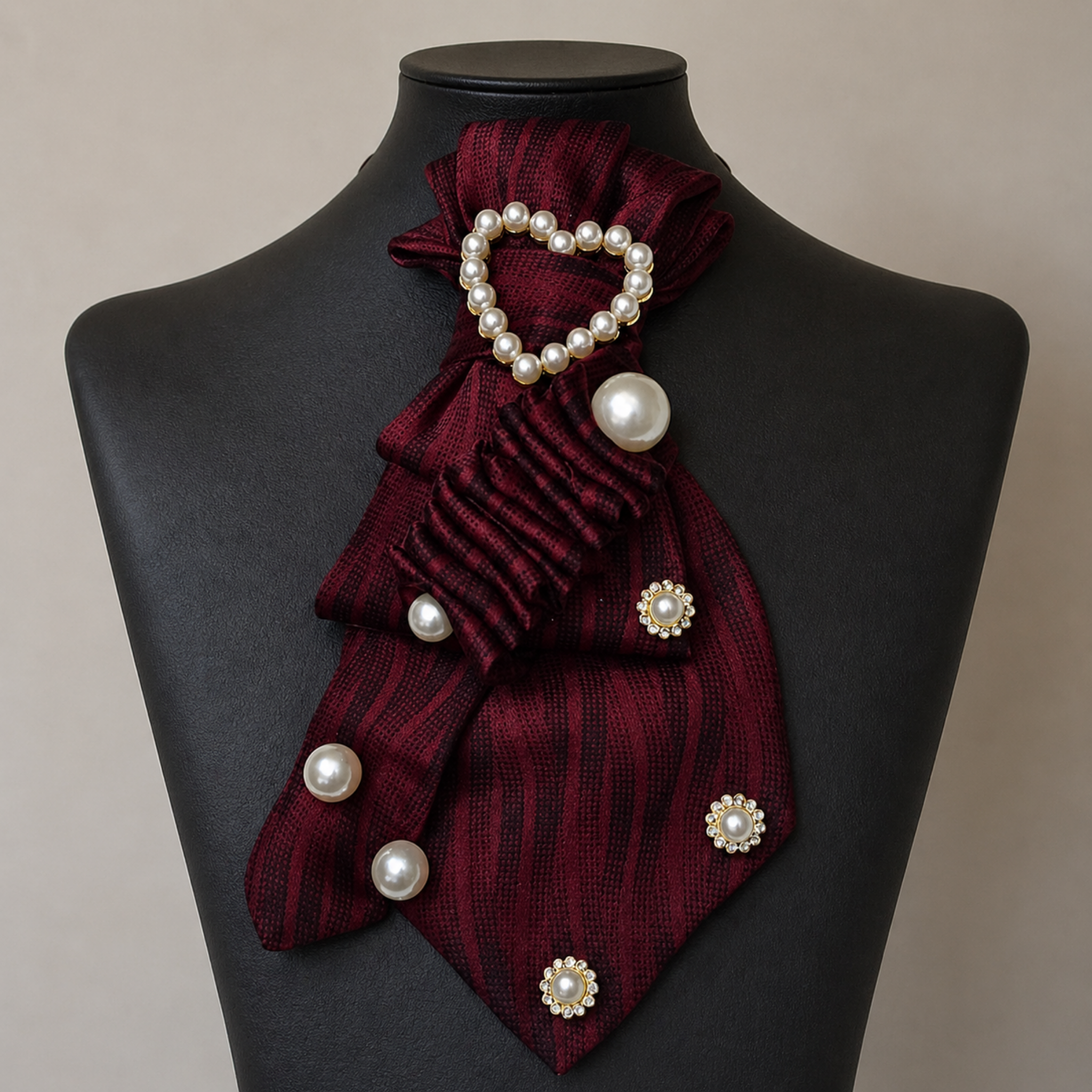 Burgundy Pearl Heart Junk Tie | Crystal Daisy