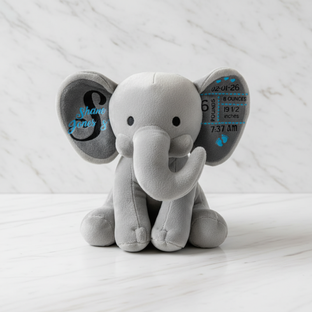 Personalized Birth Stats Elephant Plushie