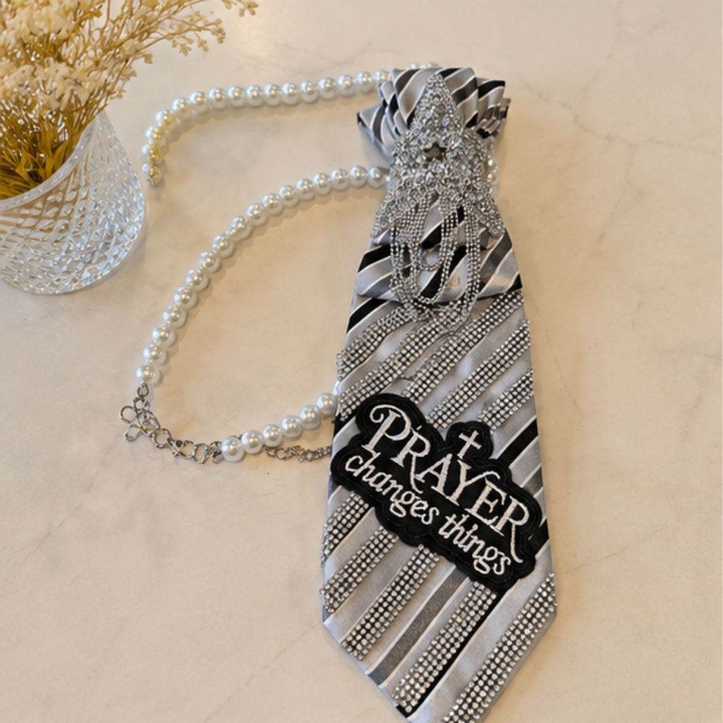 Prayer Changes Things Rhinestone Junk Tie Women Pearl