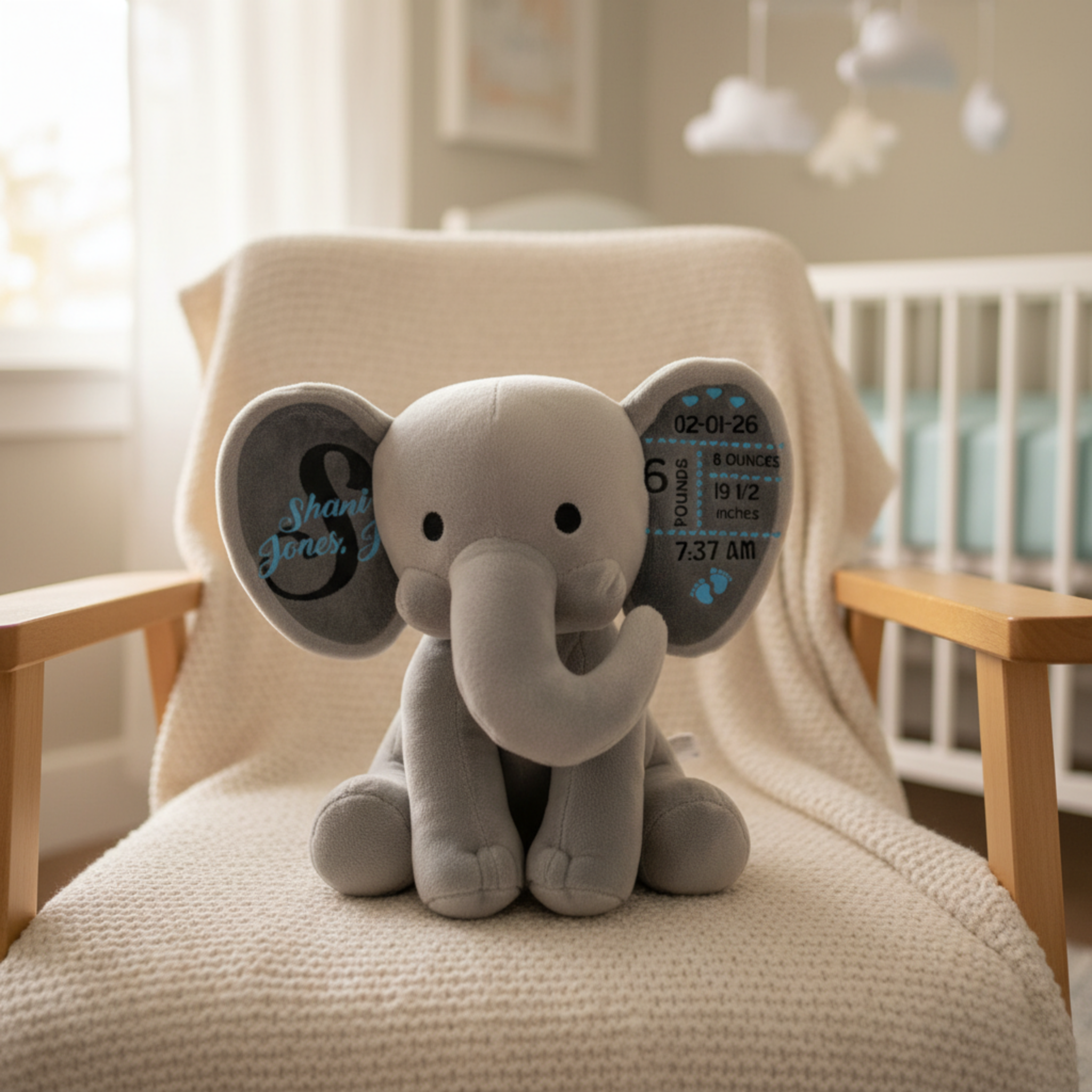 Personalized Birth Stats Elephant Plushie