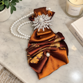 Copper Bronze Baroque Floral Junk Tie | Crystal Sunburst Pearl Brooch