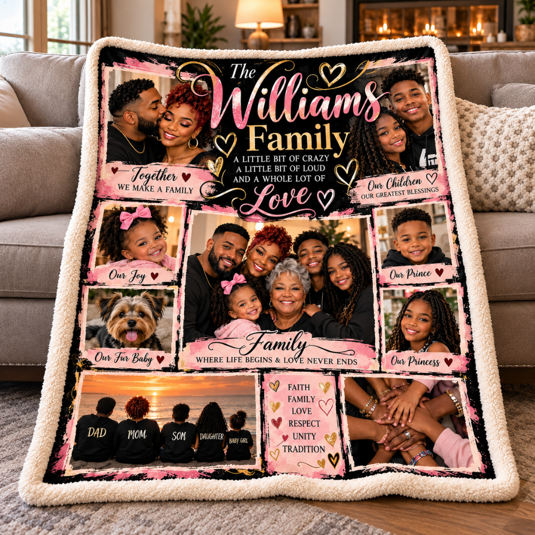 Personalized Family Photo Keepsake Blanket in Sherpa or Fleece