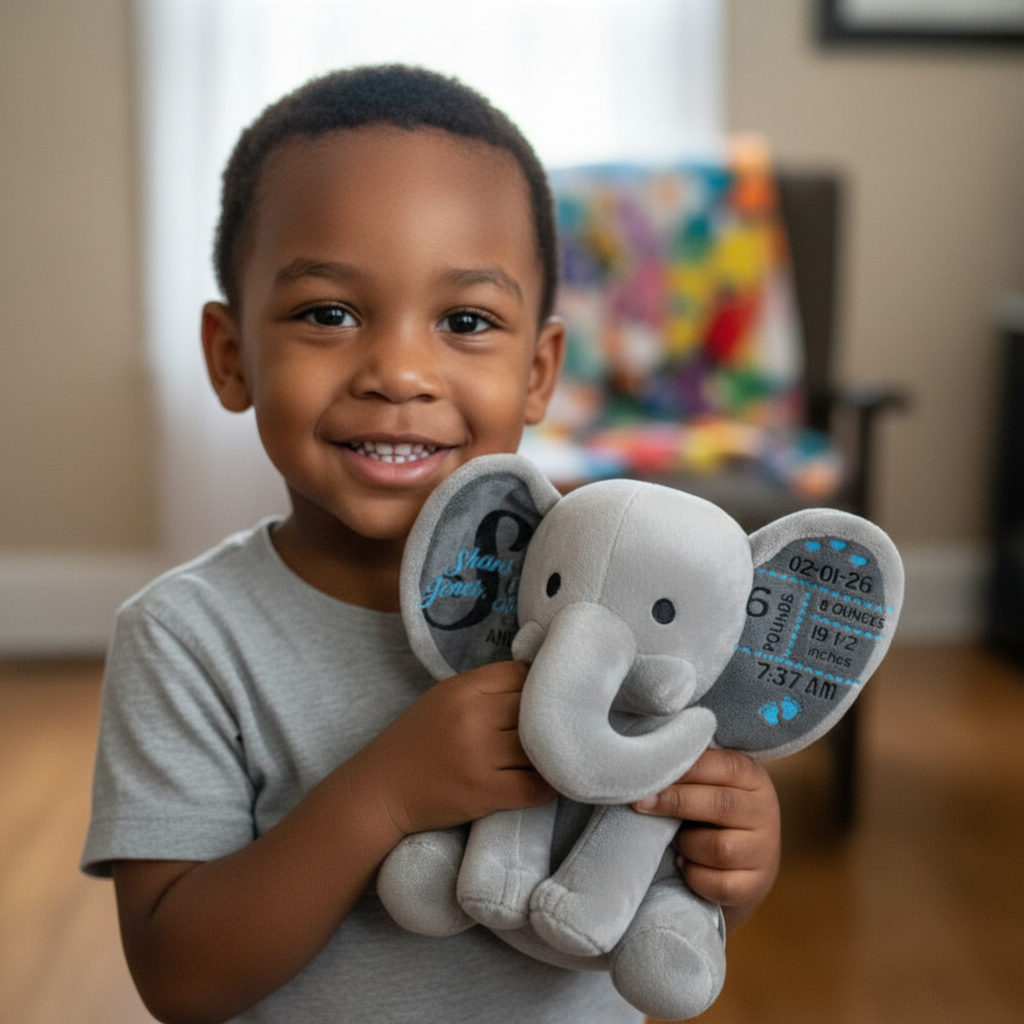 Personalized Birth Stats Elephant Plushie