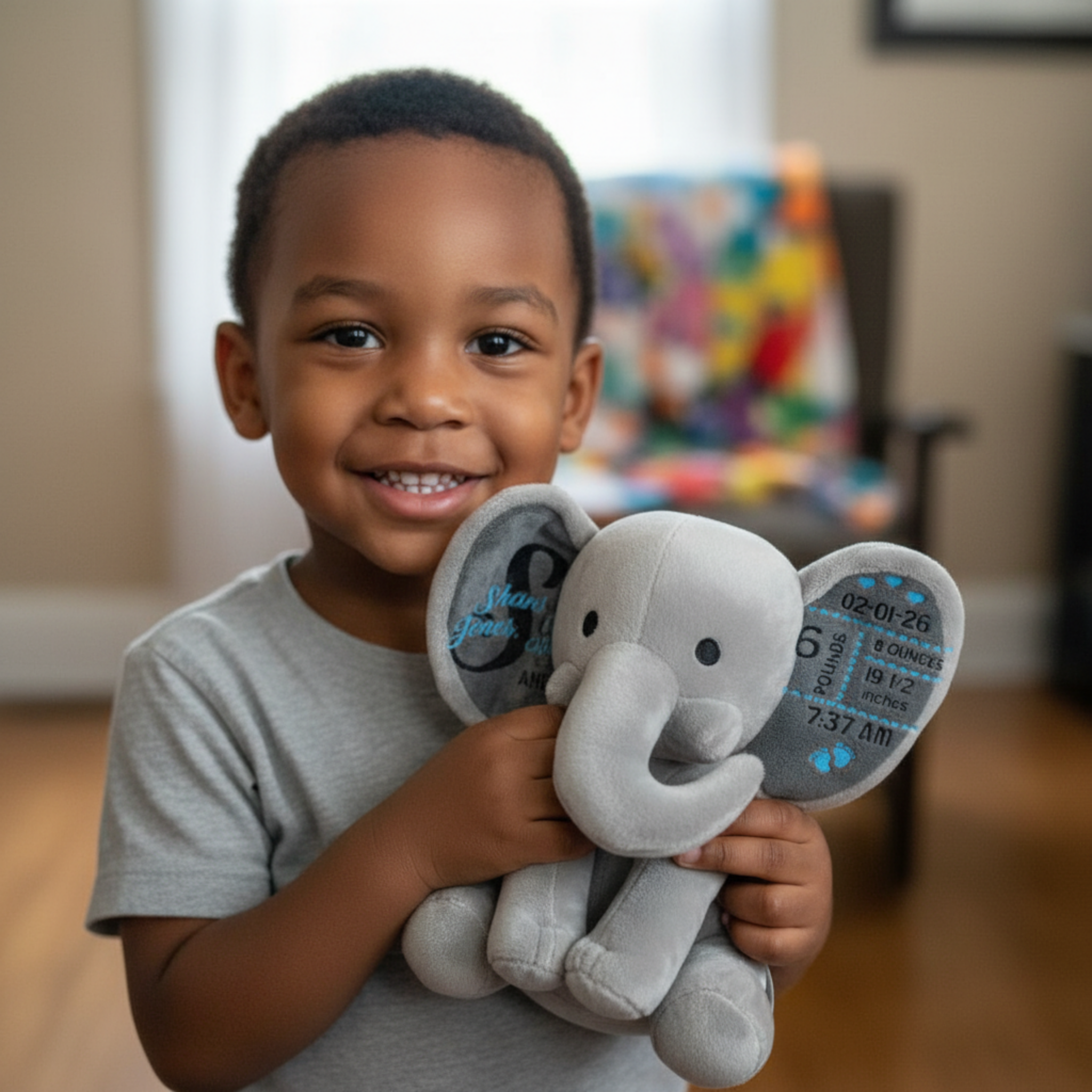 Personalized Birth Stats Elephant Plushie