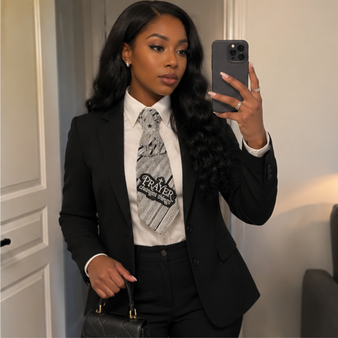 Prayer Changes Things Rhinestone Junk Tie Women Pearl
