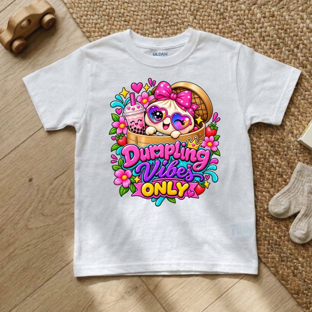 Dumpling Vibes Only Cute Girls Kids Graphic Tee