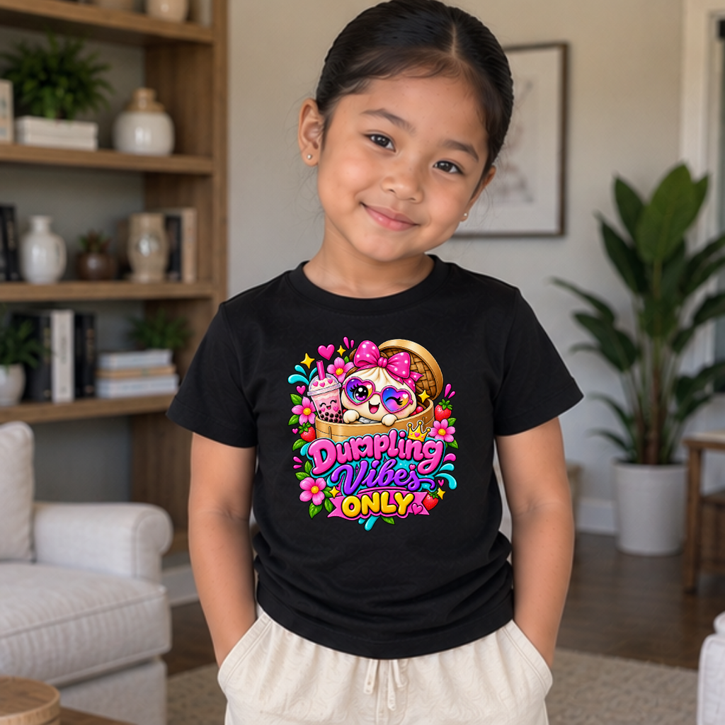 Dumpling Vibes Only Cute Girls Kids Graphic Tee