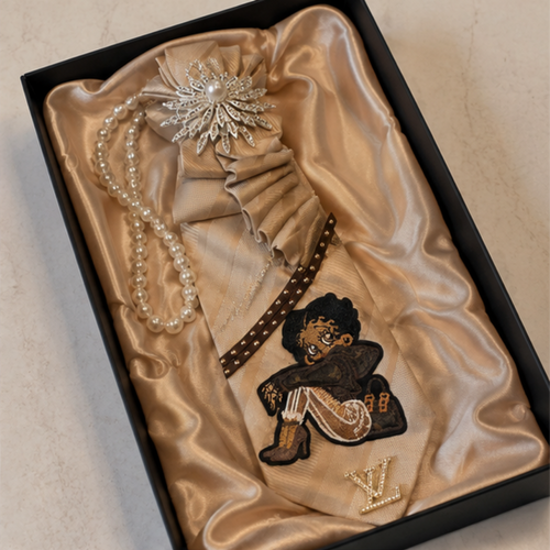 Betty Boop Junk Tie Women Champagne Satin Pearl Brooch