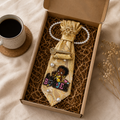 Gold Paisley Boujee Girl Junk Tie | Pearl Necklace Snowflake Brooch