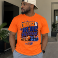 Orange and Blue Bloodline NY Basketball Graphic Tee | Heartbeat City Skyline Shirt