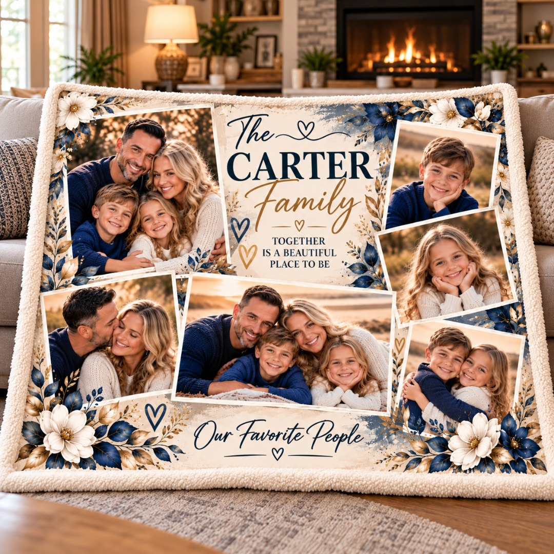 Personalized Family Photo Keepsake Blanket in Sherpa or Fleece