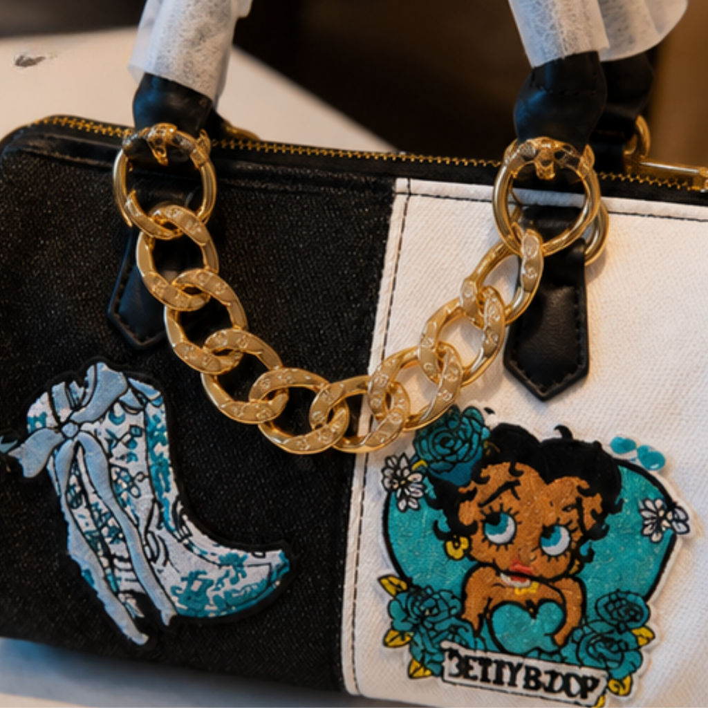 Betty Boop Two-Tone Handbag with Gold Chain