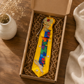 Yellow Satin Autism Puzzle Junk Tie | Rainbow Crystal Eagle Brooch