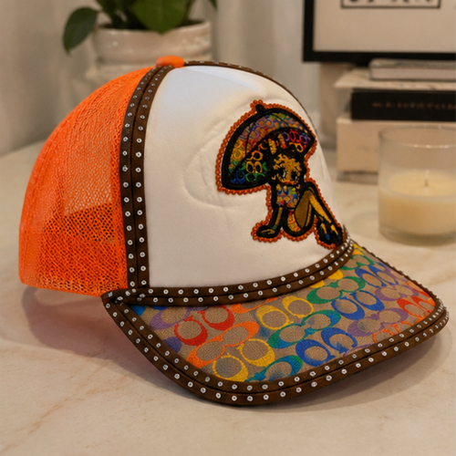 Betty Boop Rhinestone Trucker Cap Women Orange Rainbow