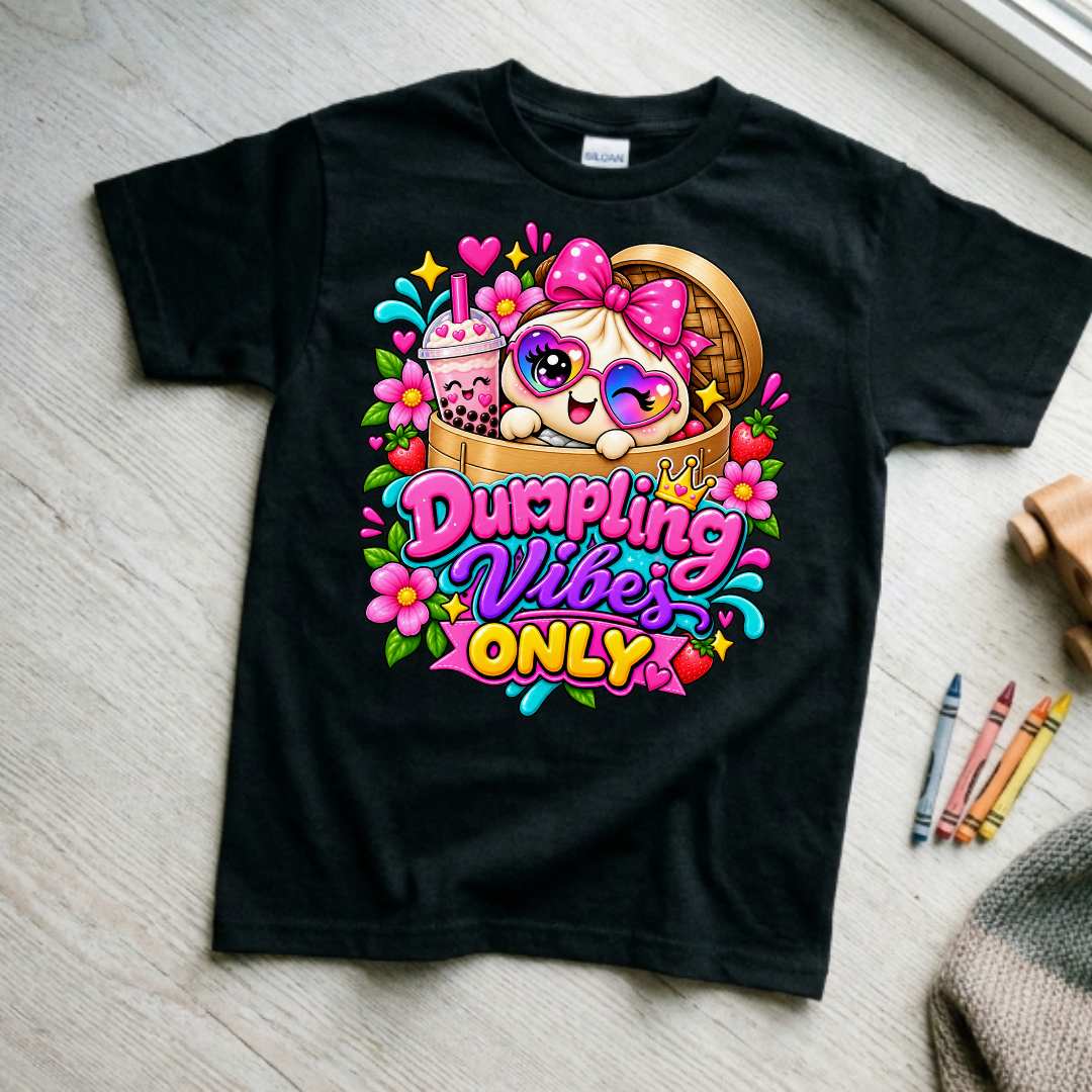 Dumpling Vibes Only Heart Sunglasses Girls Kids Graphic Tee
