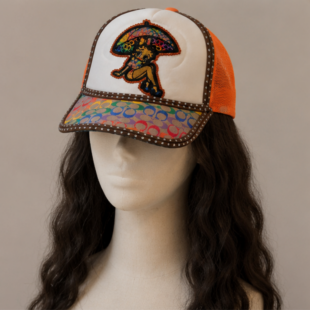 Betty Boop Rhinestone Trucker Cap Women Orange Rainbow