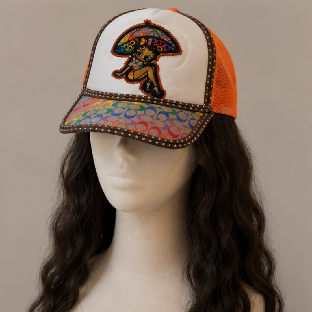 Betty Boop Rhinestone Trucker Cap Women Orange Rainbow