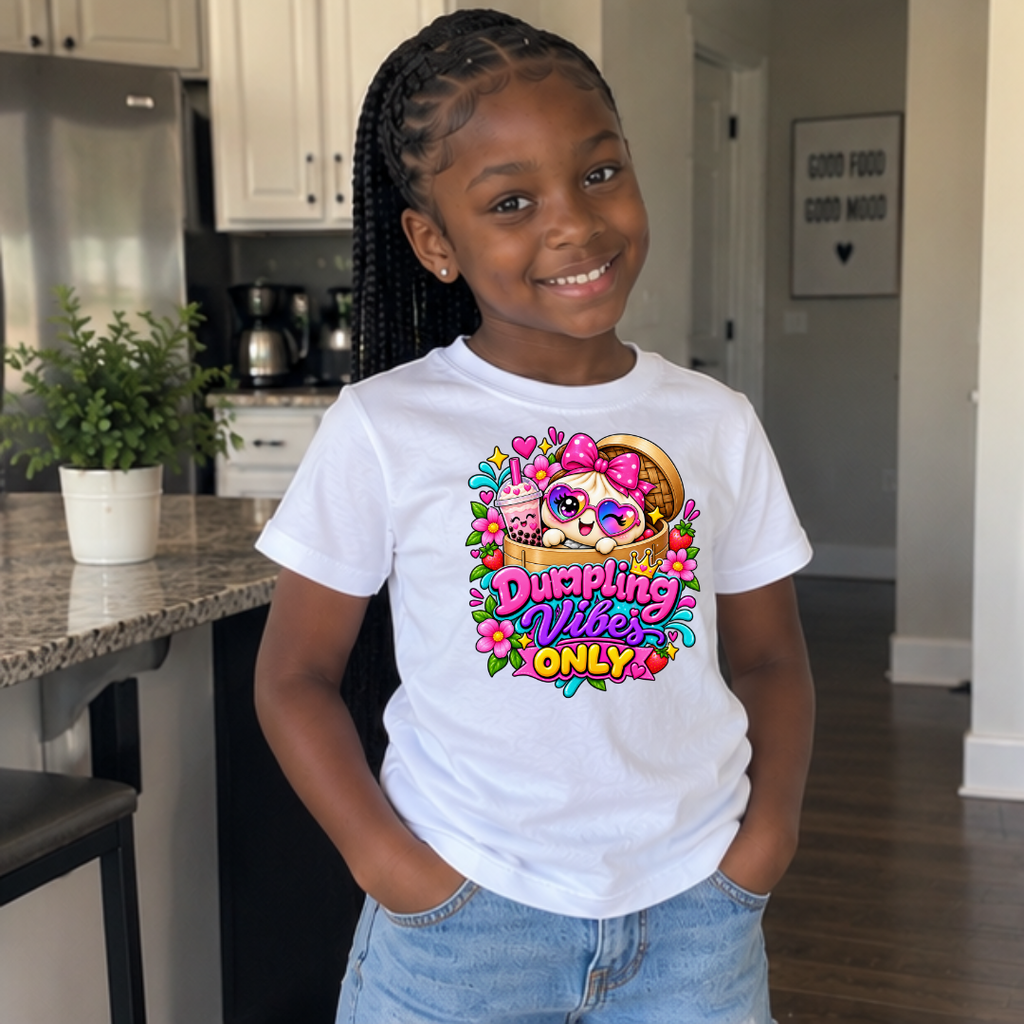 Dumpling Vibes Only Heart Sunglasses Girls Kids Graphic Tee