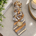 Gold Bronze Floral Jacquard Stripe Junk Tie | Crystal Sunburst Pearl Center Brooch