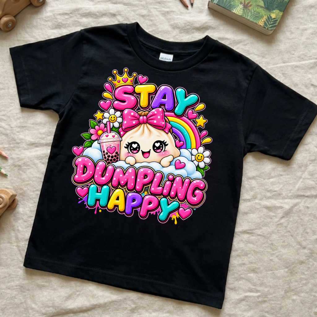 Stay Dumpling Happy Crown Rainbow Girls Kids Graphic Tee