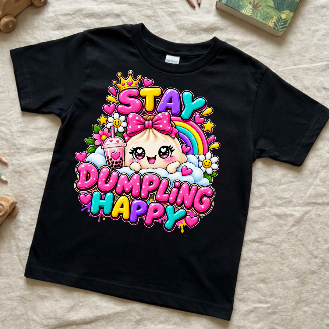 Stay Dumpling Happy Crown Rainbow Girls Kids Graphic Tee