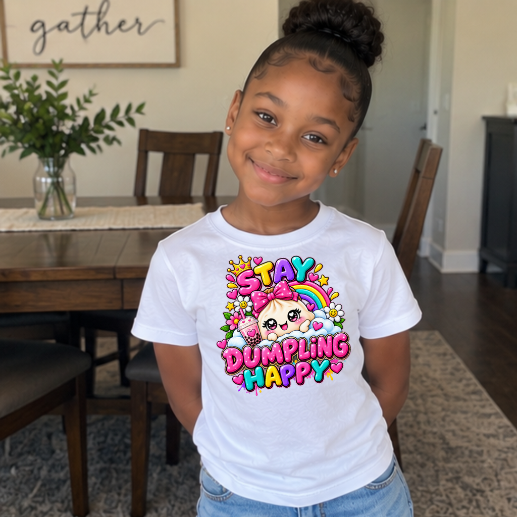 Stay Dumpling Happy Crown Rainbow Girls Kids Graphic Tee