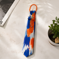 Orange Blue White Brushstroke Junk Tie | Silver Starburst Charm Chain Accent