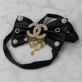 Black Pearl Bow Tie | Crystal Chain Statement Piece