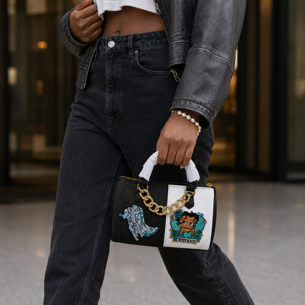 Betty Boop Two-Tone Handbag with Gold Chain
