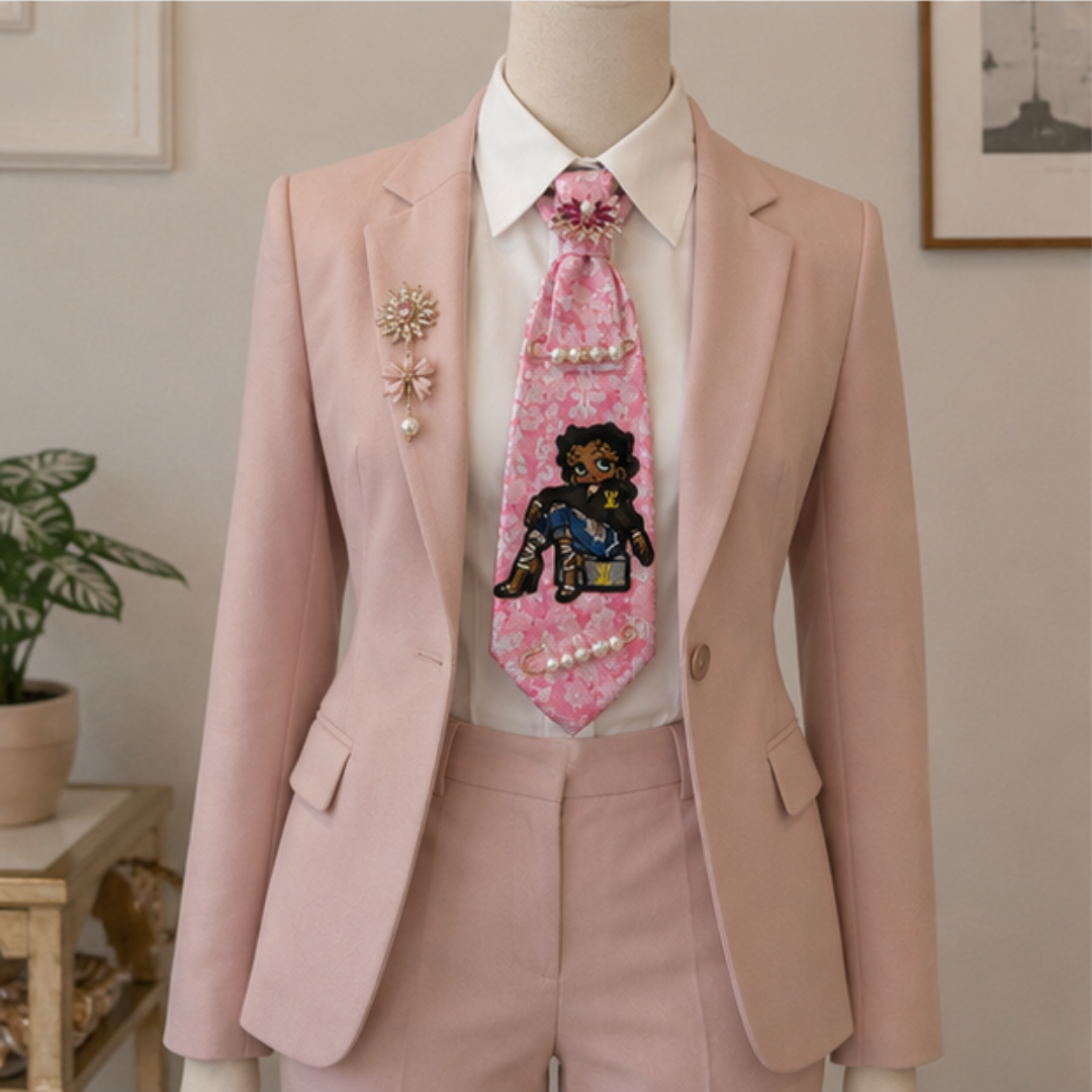 Betty Boop Pink Floral Junk Tie Women Pearl Brooch
