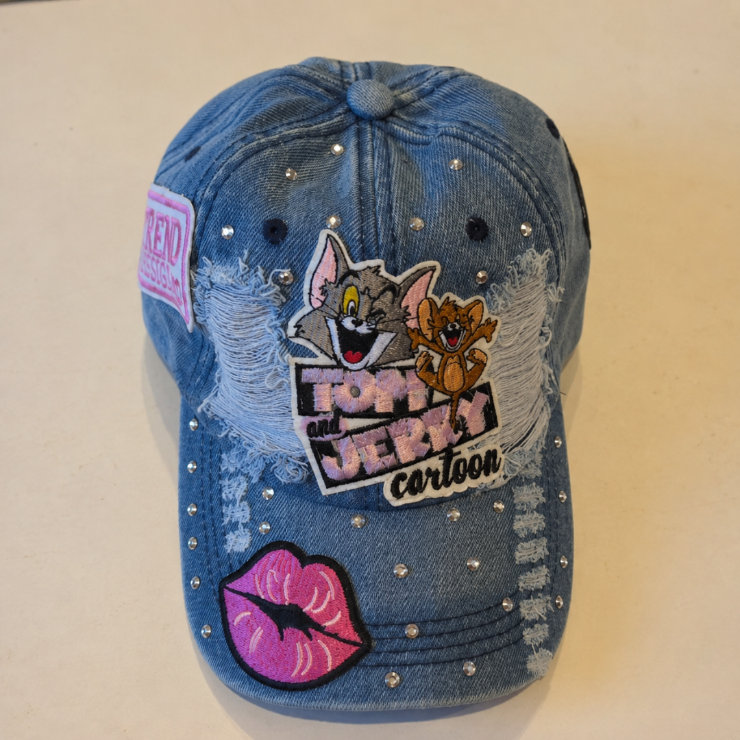 Tom and Jerry Rhinestone Denim Cap for Women