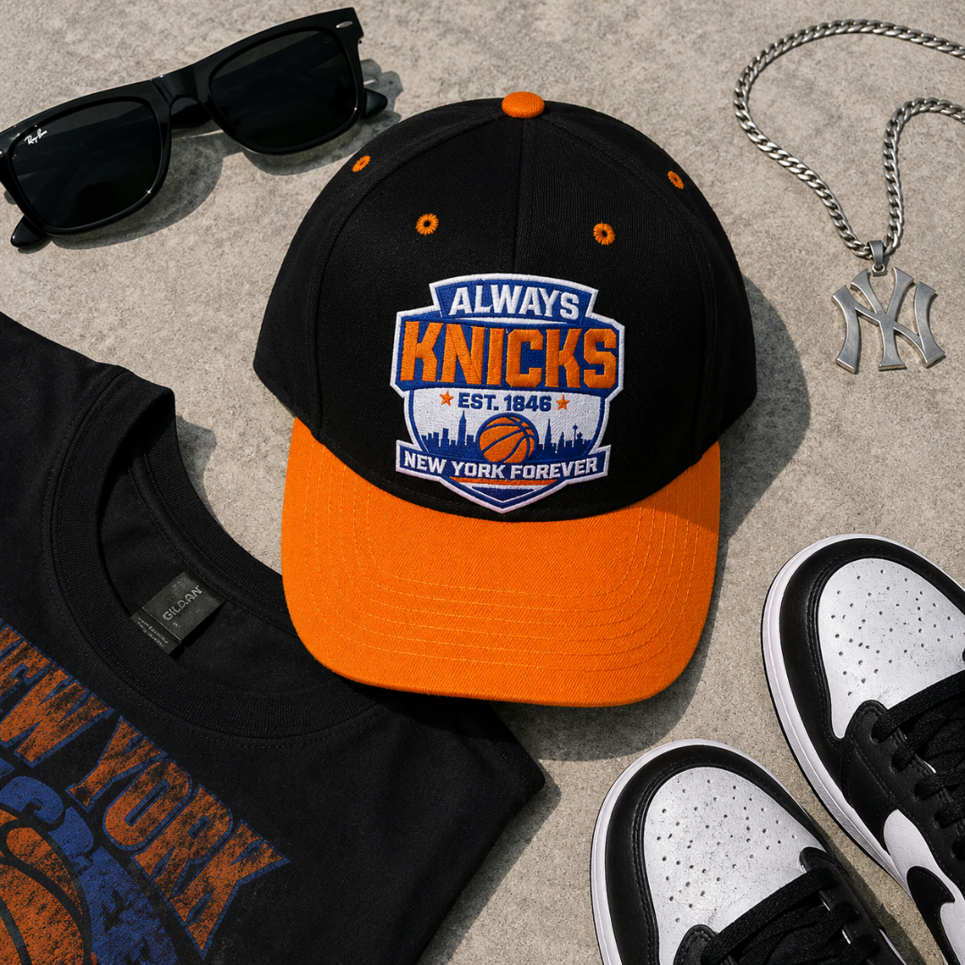 Always New York Basketball Snapback Hat | Black Orange Embroidered Crest New York Forever Cap