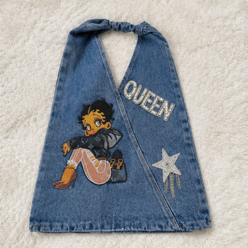 Betty Boop Queen Denim Halter Bag Women Rhinestone Star